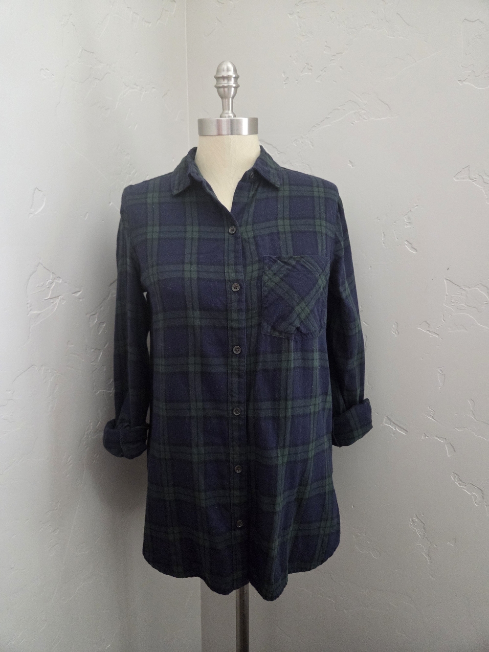 Old Navy Navy and Green Plaid Button-Down Shirt
